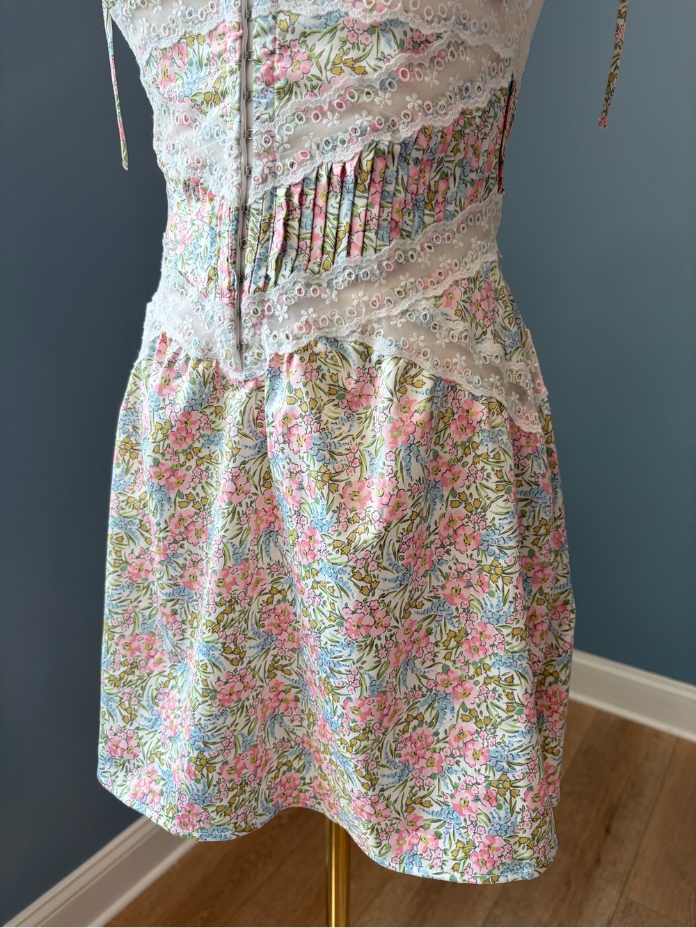 For Love & Lemons Farrah Slip Dress Floral Lace Corset Mini Dress XS - Picture 3 of 9